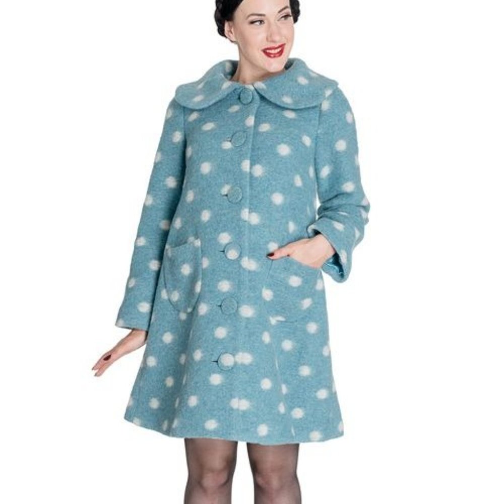 Hell Bunny blue polka dot wool coat